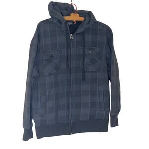 Yago Sweatshirt Jacket Mens X-Large XL Plaid Full Zip Hoodie Blue Black